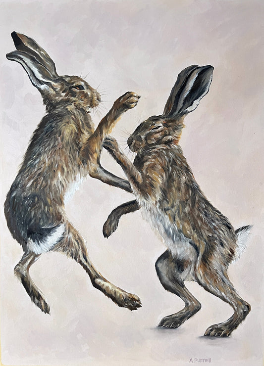 "Fighting It Out" - Boxing Hares Signed Limited Edition Canvas Print