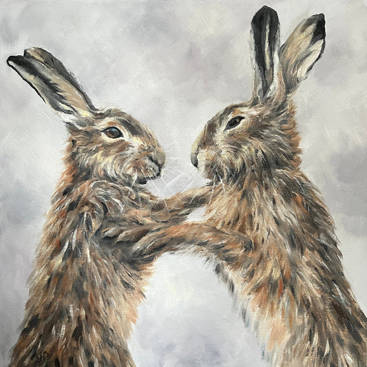 "Boxing Hares" Signed Limited Edition Canvas Print