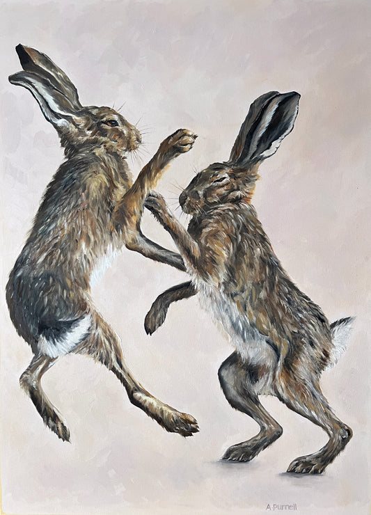 "Fighting It Out" - Boxing Hares